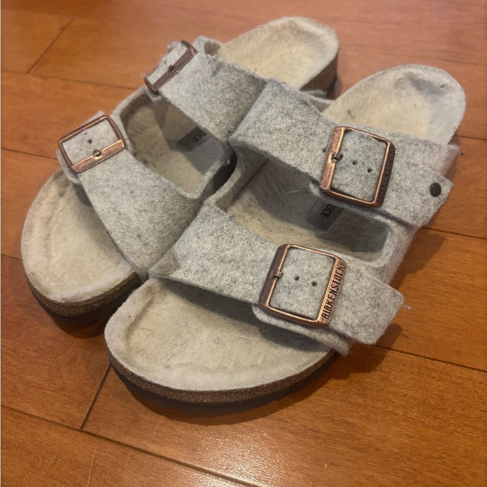 Birkenstock fuzzy sandals
